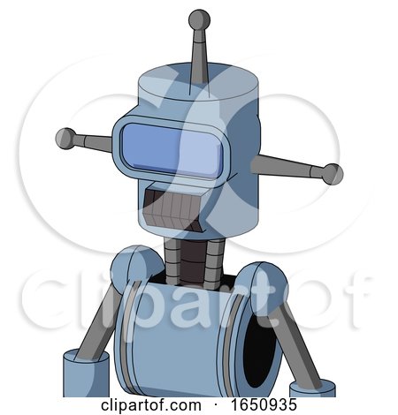 Blue Robot with Cylinder Head and Dark Tooth Mouth and Large Blue Visor Eye and Single Antenna by Leo Blanchette