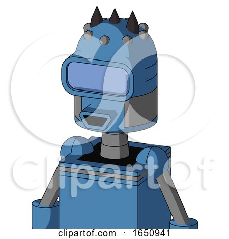 Blue Robot with Dome Head and Happy Mouth and Large Blue Visor Eye and Three Dark Spikes by Leo Blanchette