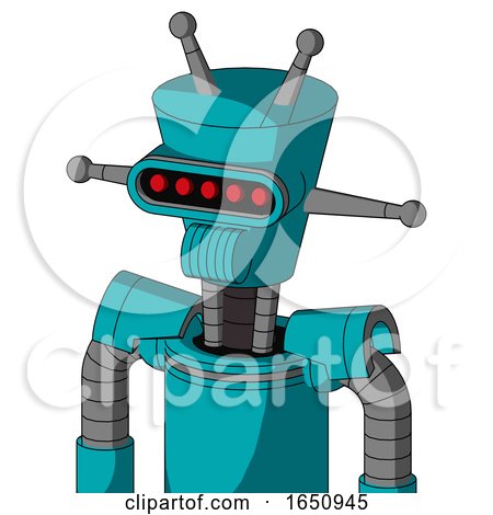 Blue Robot with Cylinder-Conic Head and Speakers Mouth and Visor Eye and Double Antenna by Leo Blanchette
