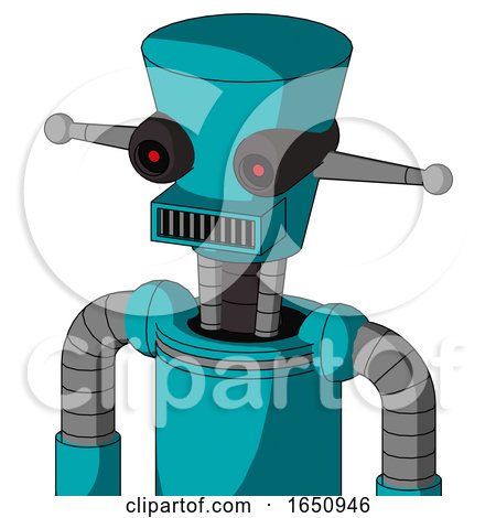 Blue Robot with Cylinder-Conic Head and Square Mouth and Black Glowing Red Eyes by Leo Blanchette