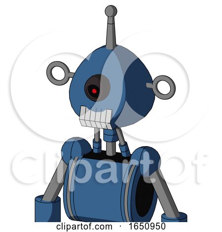 Blue Robot with Rounded Head and Teeth Mouth and Black Cyclops Eye and Single Antenna by Leo Blanchette