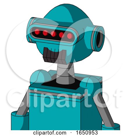 Blue Robot with Rounded Head and Dark Tooth Mouth and Visor Eye by Leo Blanchette