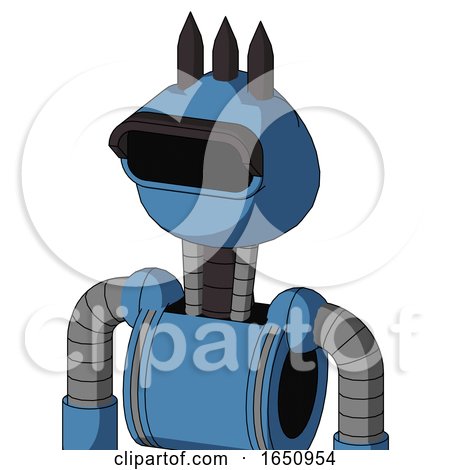 Blue Robot with Rounded Head and Black Visor Eye and Three Dark Spikes by Leo Blanchette