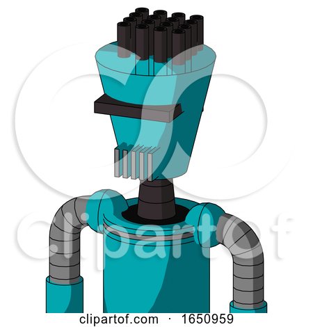 Blue Robot with Cylinder-Conic Head and Vent Mouth and Black Visor Cyclops and Pipe Hair by Leo Blanchette