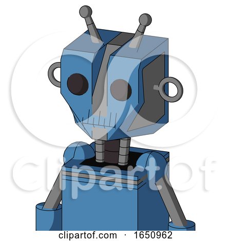 Blue Robot with Mechanical Head and Toothy Mouth and Two Eyes and Double Antenna by Leo Blanchette