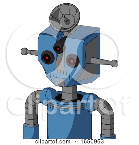 Blue Robot with Mechanical Head and Toothy Mouth and Three-Eyed and Radar Dish Hat by Leo Blanchette