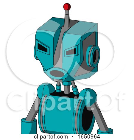 Blue Robot with Mechanical Head and Round Mouth and Angry Eyes and Single Led Antenna by Leo Blanchette