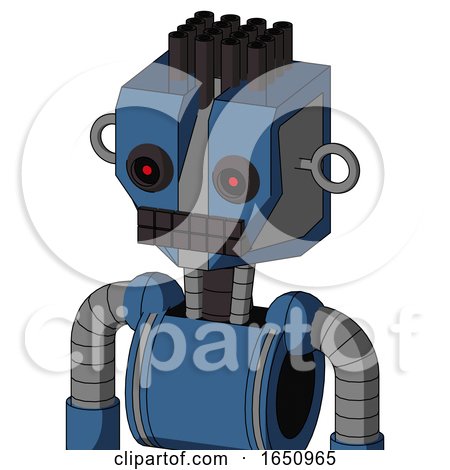 Blue Robot with Mechanical Head and Keyboard Mouth and Black Glowing Red Eyes and Pipe Hair by Leo Blanchette
