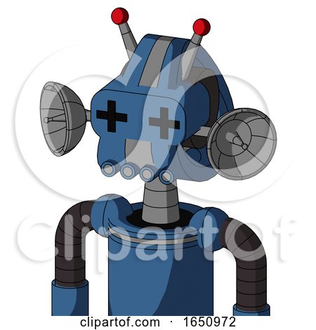 Blue Robot with Droid Head and Pipes Mouth and Plus Sign Eyes and Double Led Antenna by Leo Blanchette