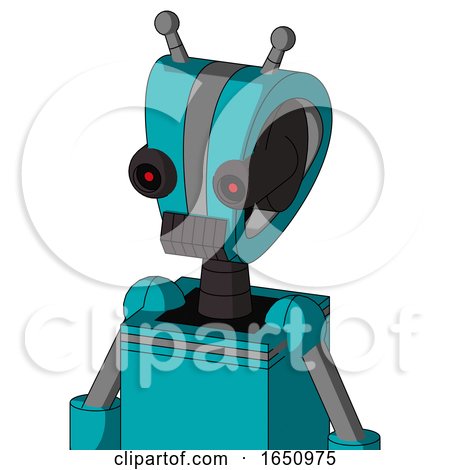 Blue Robot with Droid Head and Dark Tooth Mouth and Black Glowing Red Eyes and Double Antenna by Leo Blanchette