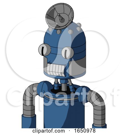 Blue Robot with Dome Head and Teeth Mouth and Two Eyes and Radar Dish Hat by Leo Blanchette
