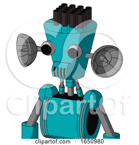 Blue Robot with Cylinder-Conic Head and Speakers Mouth and Two Eyes and Pipe Hair by Leo Blanchette