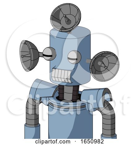 Blue Robot with Cylinder Head and Teeth Mouth and Two Eyes and Radar Dish Hat by Leo Blanchette