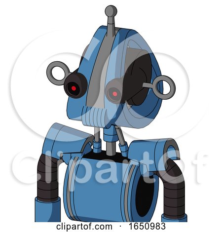 Blue Robot with Droid Head and Speakers Mouth and Black Glowing Red Eyes and Single Antenna by Leo Blanchette