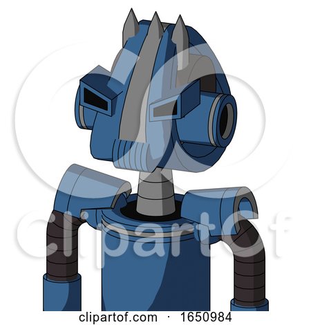 Blue Robot with Droid Head and Speakers Mouth and Angry Eyes and Three Spiked by Leo Blanchette