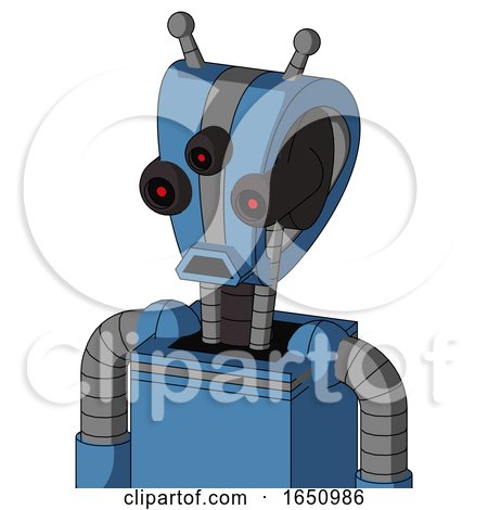 Blue Robot with Droid Head and Sad Mouth and Three-Eyed and Double Antenna by Leo Blanchette