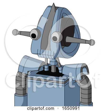 Blue Robot with Droid Head and Toothy Mouth and Two Eyes and Spike Tip by Leo Blanchette