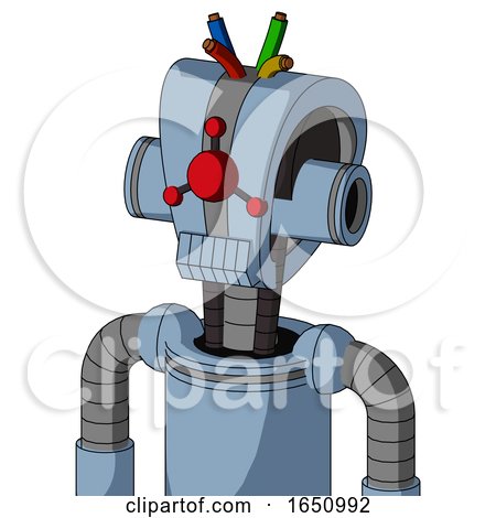 Blue Robot with Droid Head and Toothy Mouth and Cyclops Compound Eyes and Wire Hair by Leo Blanchette