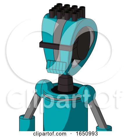 Blue Robot with Droid Head and Toothy Mouth and Black Visor Cyclops and Pipe Hair by Leo Blanchette