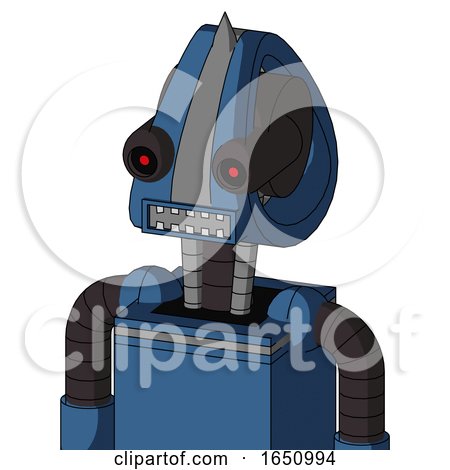Blue Robot with Droid Head and Square Mouth and Black Glowing Red Eyes and Spike Tip by Leo Blanchette