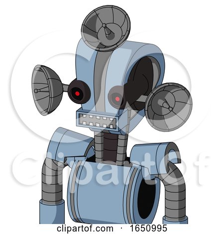Blue Robot with Droid Head and Square Mouth and Black Glowing Red Eyes and Radar Dish Hat by Leo Blanchette