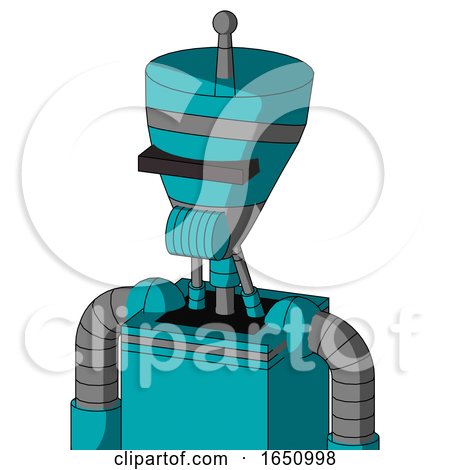 Blue Robot with Vase Head and Speakers Mouth and Black Visor Cyclops and Single Antenna by Leo Blanchette