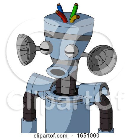Blue Robot with Vase Head and Round Mouth and Two Eyes and Wire Hair by Leo Blanchette
