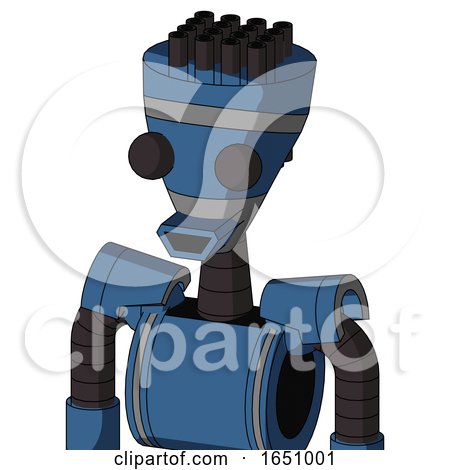 Blue Robot with Vase Head and Happy Mouth and Two Eyes and Pipe Hair by Leo Blanchette