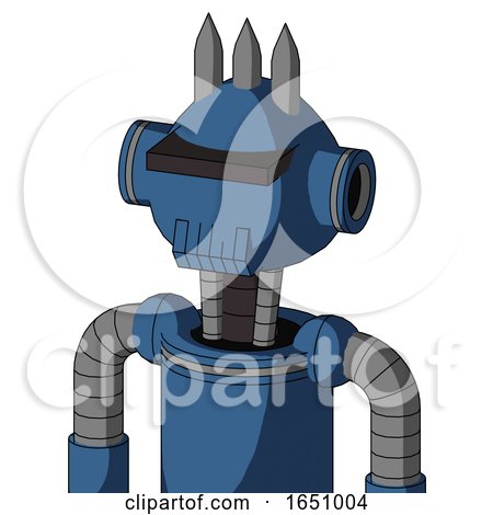 Blue Robot with Rounded Head and Toothy Mouth and Black Visor Cyclops and Three Spiked by Leo Blanchette