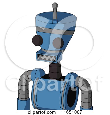 Blue Robot with Vase Head and Square Mouth and Two Eyes and Single Antenna by Leo Blanchette