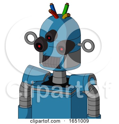 Blue Automaton with Dome Head and Dark Tooth Mouth and Three-Eyed and Wire Hair by Leo Blanchette