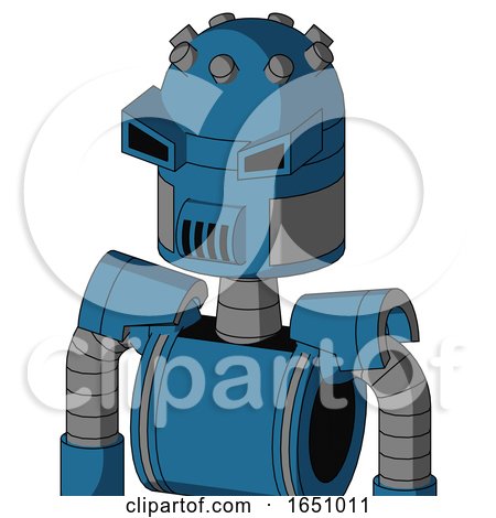 Blue Automaton with Dome Head and Speakers Mouth and Angry Eyes by Leo Blanchette