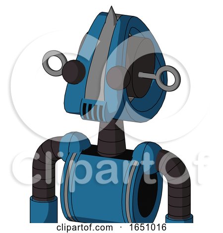 Blue Automaton with Droid Head and Speakers Mouth and Two Eyes and Spike Tip by Leo Blanchette