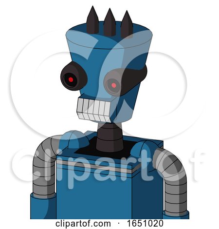 Blue Automaton with Cylinder-Conic Head and Teeth Mouth and Black Glowing Red Eyes and Three Dark Spikes by Leo Blanchette