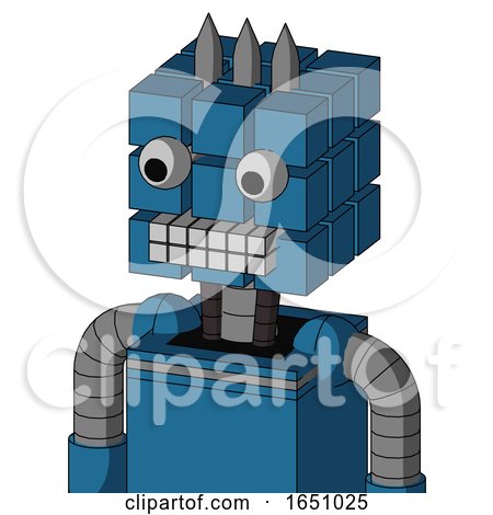 Blue Automaton with Cube Head and Keyboard Mouth and Two Eyes and Three Spiked by Leo Blanchette