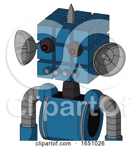 Blue Automaton with Cube Head and Pipes Mouth and Red Eyed and Spike Tip by Leo Blanchette