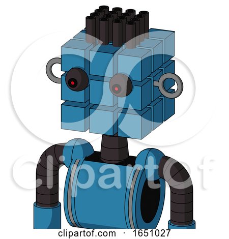 Blue Automaton with Cube Head and Red Eyed and Pipe Hair by Leo Blanchette