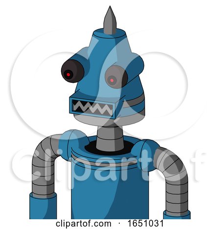 Blue Automaton with Cone Head and Square Mouth and Red Eyed and Spike Tip by Leo Blanchette