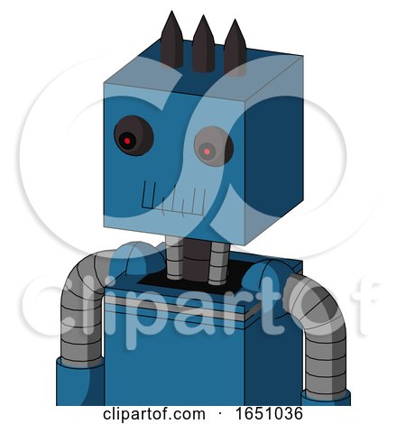 Blue Automaton with Box Head and Toothy Mouth and Red Eyed and Three Dark Spikes by Leo Blanchette
