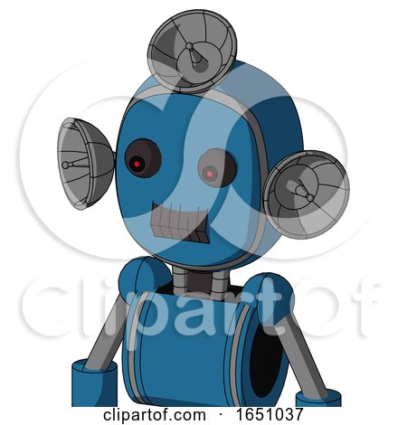 Blue Automaton with Bubble Head and Dark Tooth Mouth and Red Eyed and Radar Dish Hat by Leo Blanchette