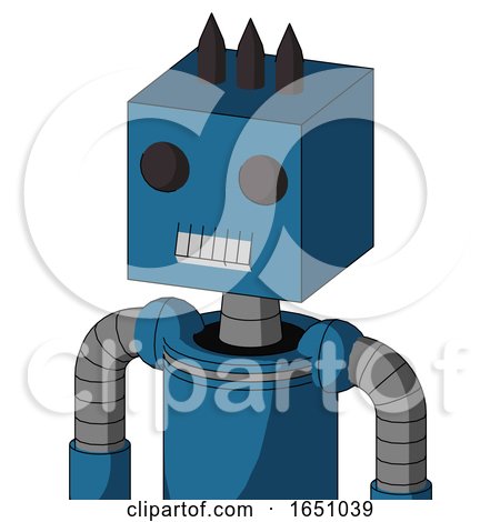 Blue Automaton with Box Head and Teeth Mouth and Two Eyes and Three Dark Spikes by Leo Blanchette