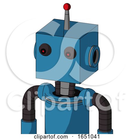 Blue Automaton with Box Head and Red Eyed and Single Led Antenna by Leo Blanchette
