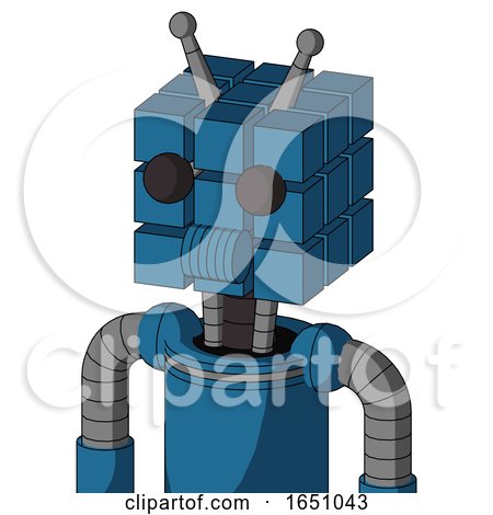 Blue Automaton with Cube Head and Speakers Mouth and Two Eyes and Double Antenna by Leo Blanchette