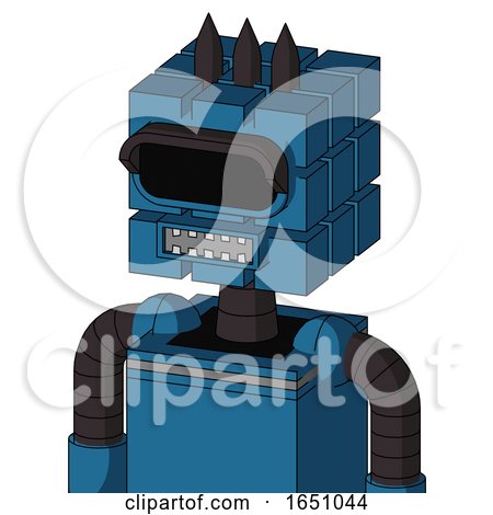 Blue Automaton with Cube Head and Square Mouth and Black Visor Eye and Three Dark Spikes by Leo Blanchette