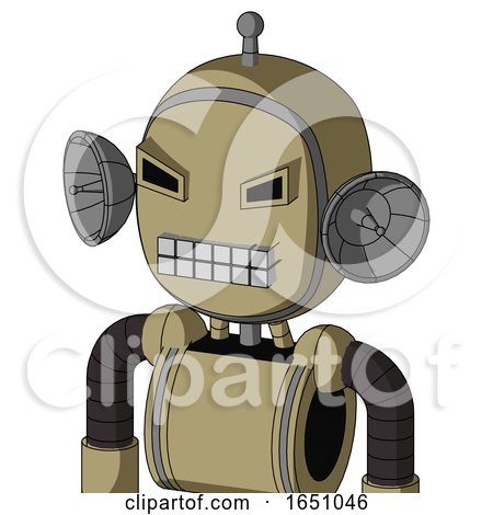 Army-Tan Automaton with Bubble Head and Keyboard Mouth and Angry Eyes and Single Antenna by Leo Blanchette