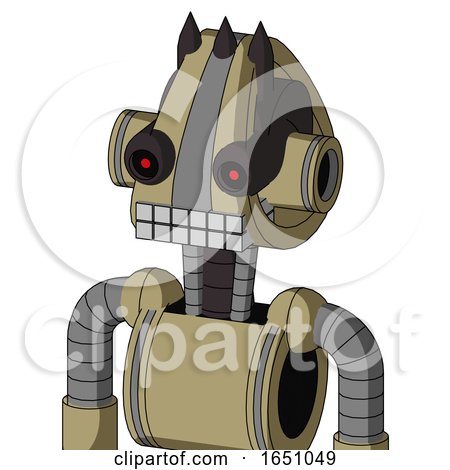 Army-Tan Automaton with Droid Head and Keyboard Mouth and Black Glowing Red Eyes and Three Dark Spikes by Leo Blanchette