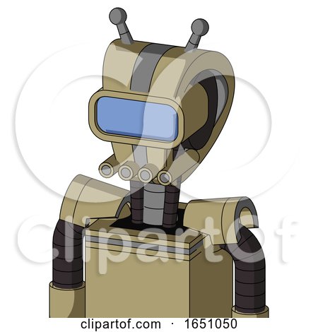 Army-Tan Automaton with Droid Head and Pipes Mouth and Large Blue Visor Eye and Double Antenna by Leo Blanchette