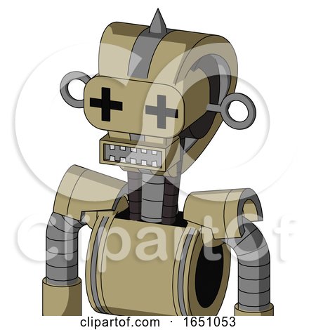 Army-Tan Automaton with Droid Head and Square Mouth and Plus Sign Eyes and Spike Tip by Leo Blanchette