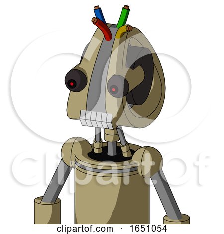 Army-Tan Automaton with Droid Head and Teeth Mouth and Red Eyed and Wire Hair by Leo Blanchette