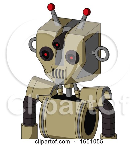 Army-Tan Automaton with Mechanical Head and Speakers Mouth and Three-Eyed and Double Led Antenna by Leo Blanchette